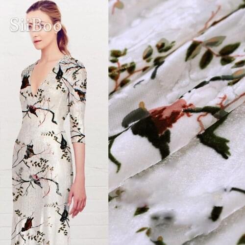 American style floral burnout flocking silk fabric for sewing rayon silk velvet fabric for dress 8mm cloth free shipping SP2813