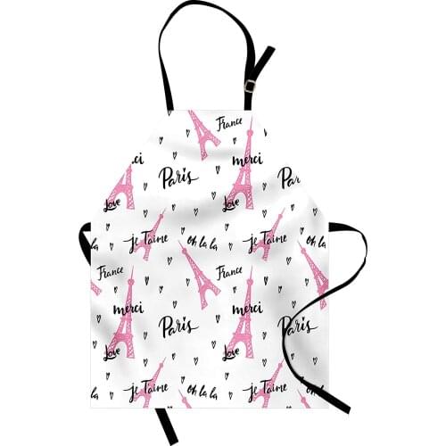 Eiffel Tower Apron France Paris Oh La La Eiffel Tower Hearts Calligraphy Doodle Artwork Women Kids Cooking Baking Kitchen Bib