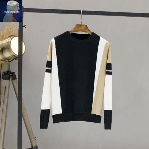 Hot selling Autumn Winter Sweater Women Contrast Color Pullover Jumper Long Sleeve O-Neck Knitted Tops Outwear Pull Femme