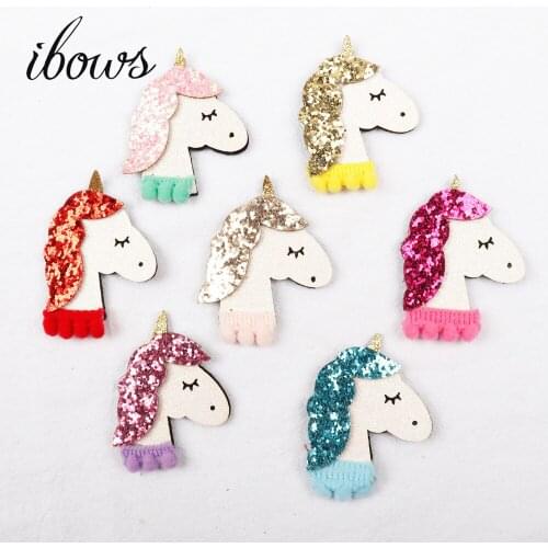IBOWS 7pcs Shiny Felt Paillette Padded Patches Glitter Unicorn Appliques for Craft Clothes Sewing Supplies DIY Hair Bow ornament