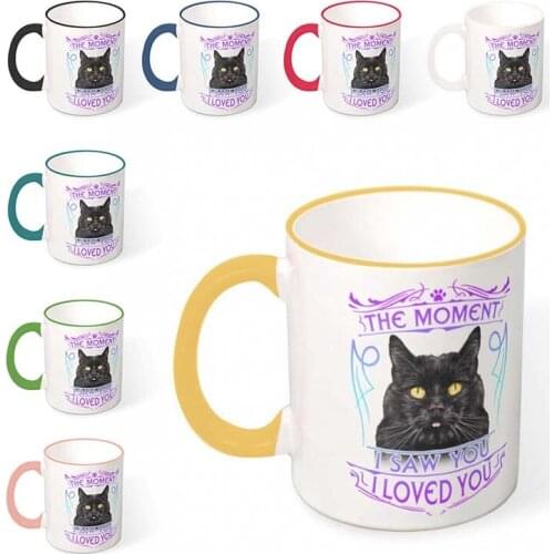Personalized Mug Black Cat Prints Ceramic Mugs Coffe Cup Water Cup Colorful Design Handle Customable Mug Creative Memorial Gifts