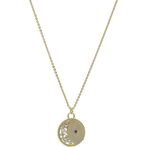 Round coin necklace geometric disco Disk pendantstarburst cz Moon star christmas gift classic fashion jewelry