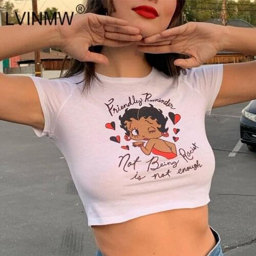 LVINMW Cartoon Figure Printed Fashion Simple O Neck Short Sleeve T Shirts Women Summer Letter Print Trim Tops Casual Streetwear