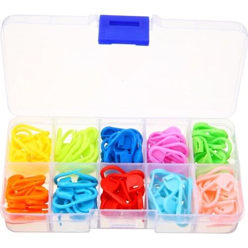 120 pcs Plastic Stitching Knitting Markers Mixed Color Crochet Locking Stitch Needle Clip Markers Holder with Transparent Box