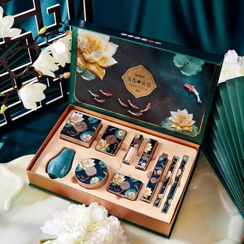 Oriental Beauty Lotus Makeup Gift Box Set BB Cream Lipstick Eyeliner Eyebrow Pen Highlight Blush 10Pc Make Up Tool Kit Cosmetics
