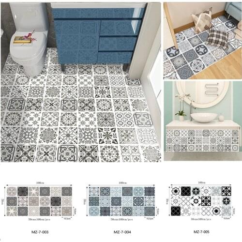 Gray Pattern Frosted Tile Floor Sticker Kitchen Bathroom Wall Decor 50*100cm*1pc Waterproof Wear-resisting Ground PVC Sticker