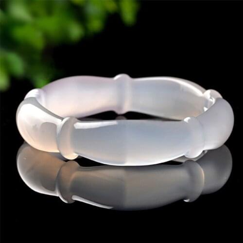 Natural White Chalcedony Hand-carved Bamboo Bracelet Fashion Boutique Jewelry Womens Agate Beauty Bracelet Gift Accessories