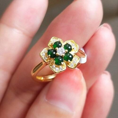 Natural jasper flower opening adjustable ring Chinese retro romantic light luxury charm womens brand jewelry