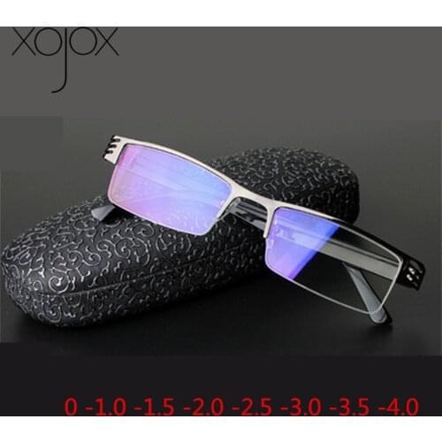 XojoX Finished Myopia Glasses Women Men Metal Half-rimmed Blue film Short-sighted Eyewears Student Nearsighted Spectacles