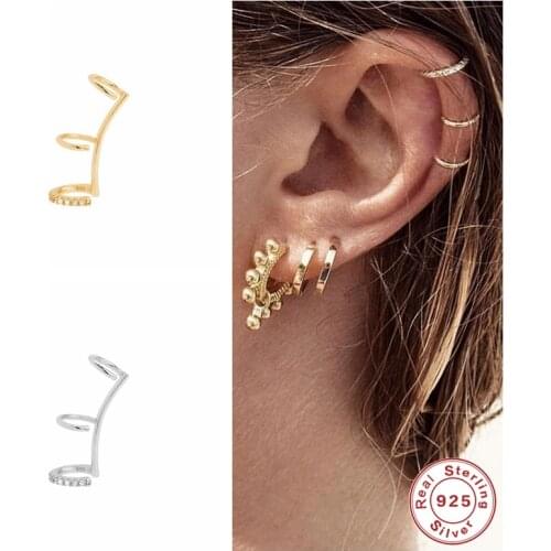 Aide Minimalist 3 Layers Ear Cuff Fashion Punk Non Pierced Ear Cartilage Clip on Earrings for Women Silver 925 Jewelry Pendiente