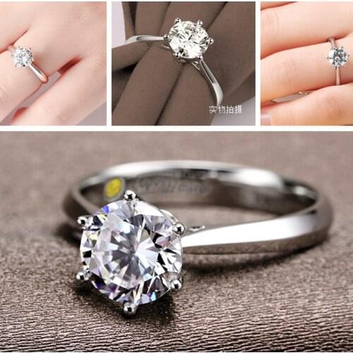 Silver Plated Wedding Big Zircon Ring Crystal Silver Color Rings For Women Jewelry Couple Girlfriend Bridal Ring Jewellery