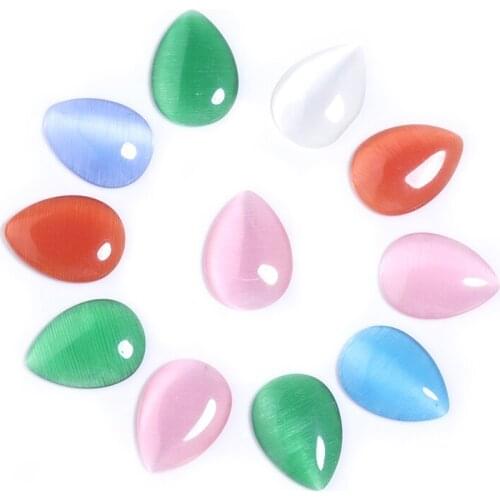 30pcs Glass Mix Color 6*8/10*14/13*18mm Cat Eye Water Drop Flatback Cabochons For DIY Handmade Jewelry Decorations