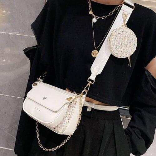 Luxury Heart Bag Women 3pcs Set Handbag Shoulder Bag Fashion Chain Wide Strap Messenger Bags PU Crossbody Totes Bag Female Purse