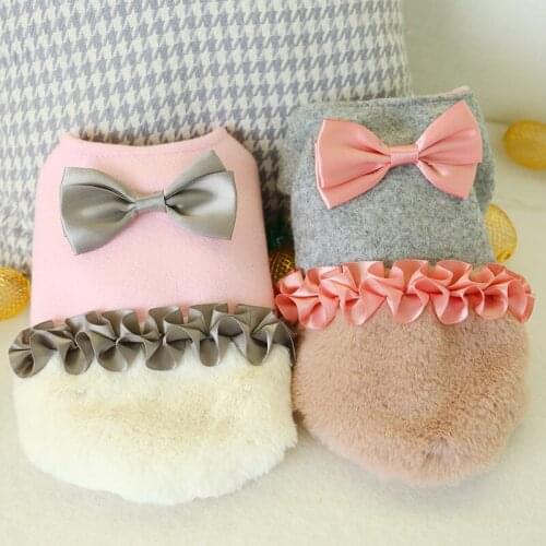 Warm Dog Coat Jacket Bulldog Princess Dog Costume Bow Tie Pet Clothes for Small Medium Dogs Winter Puppy Outfit Ropa Para Perro