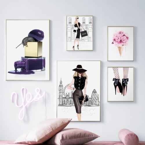 High Heels Perfume Nail Polish Fashion Girl Wall Art Canvas Painting Nordic Posters And Prints Wall pictures bilder obrazy