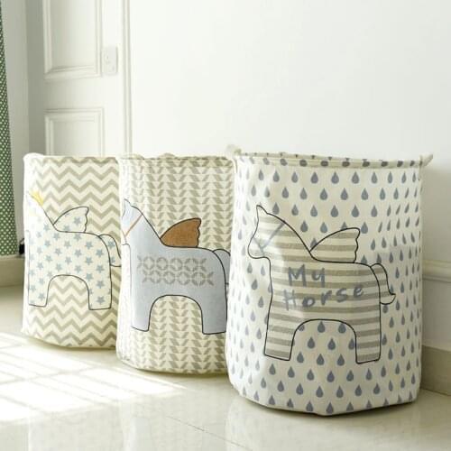 Family Cartoon Horse Storage Bucket Bed room Dirty Clothes Storage Bucket Baby Toy Debris Round Waterproof Storage Bucket