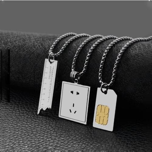 Vintage Titanium Steel Breaking Ruler Socket Sim Card Pendant Necklace Hip Hop Fashion Choker Necklace Cool Sweater Chain Unisex