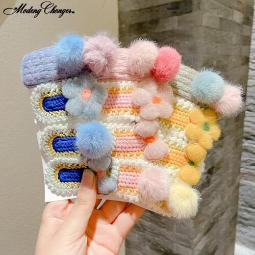 4Pcs/set Winter Girls Cute Cartoon Cashmere Faux Fur Soft Hairpins Sweet Children Hair Clips Barrettes For Kid Hair Accessories