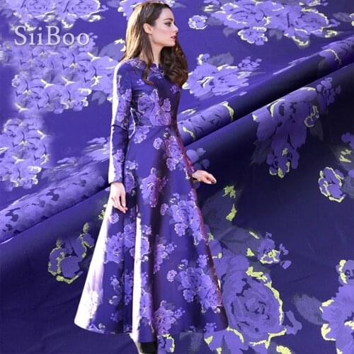 French style luxury Purple floral with metallic jacquard brocade fabric for dress coat floral tissu cloth for sewing tela SP4673