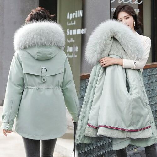 Womens detachable plush lining short cotton-padded jacket Womens winter new Korean style slim ladies jacket