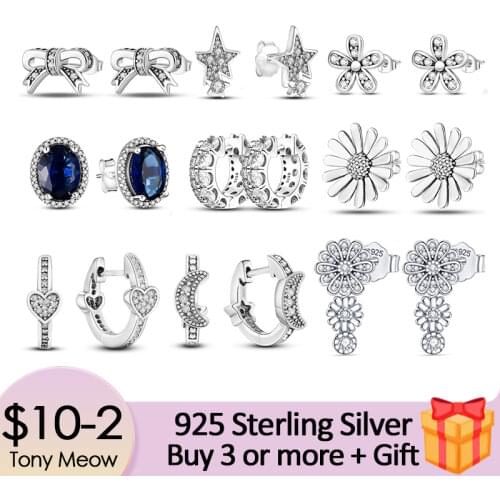 High Quality 925 Sterling Silver Sparkling Daisy Flower Trio Stud Earrings For Women Silver S925 Original Fashion Jewelry