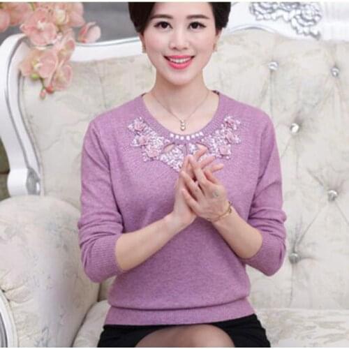 2020 Large Size Womens Casual Knitted Large Size Sweater Round Neck Embroidery Jumper Pullover Women Sweater
