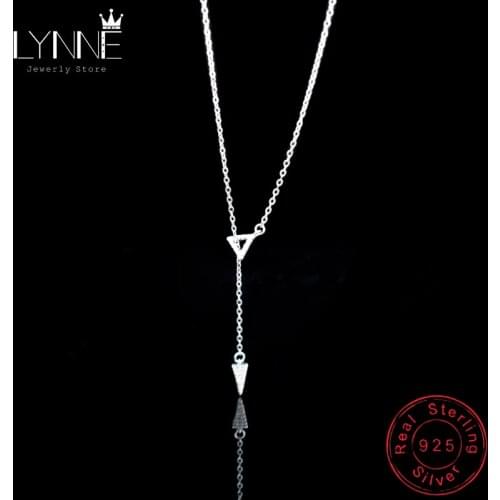 New Fashion 925 Sterling Silver Triangle Zircon Adjustable Collarbone Necklace Rhinestone CZ Pendant Necklace Women Jewelry Gift