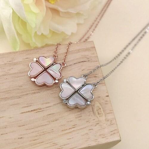 Buyee Real 925 Sterling Silver Clover Pendant Necklace Women Can Be Split Into 4 Heart-shape Necklace for Women Wedding Jewelry
