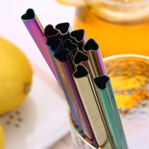 1Pc Heart-shaped Drinking Straw Reusable Metal Bubble Tea 304 Stainless Steel Pearl Milkshake Straw Set Tableware Party Bar Tool