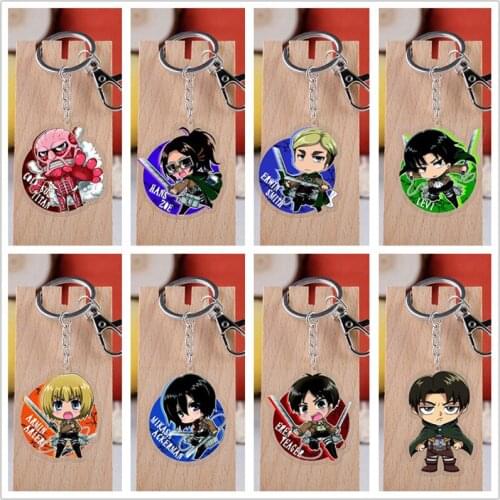 10 pcs/lot Anime Attack on Titan Acrylic Keychain Toy Figure Eren Mikasa Bag Pendant Double sided Key Ring Gifts