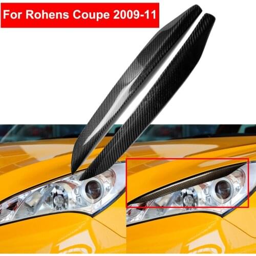 2PCS Car Styling Real Carbon Fiber Headlight Eyebrow Eyelids For Hyundai Rohens Coupe Cover Sticker 2009-2011 Accessory Parts