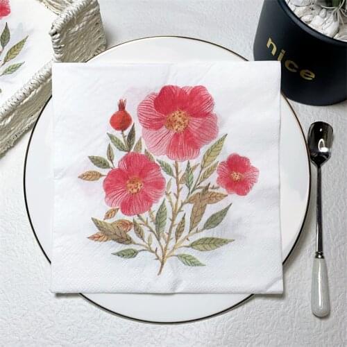 20Pcs/Pack Flower Decoupage Paper Napkins Vintage Floral Paper Tissues for Xmas Wedding Party Decorations Wholesale