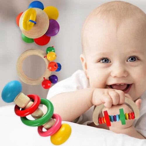 4pcs Wooden Hand Ring Bell Baby Kid Bed Rattles toys Musical Education Gift baby toys 2020 hot sale игрушки для малышей