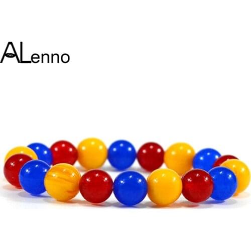 ALenno 10mm Diy 3Colors Cute Style Nartural Chalcedony & Plastic Bead Stone Strand Charms Bracelets For Women Girl Bijou Jewelry