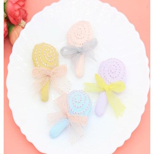10pcs 3*5cmPadded Glitter Fabric Sweet Lollipop Applique for DIY Headwear Girl Hair Clips Hoop Bow Handmade Decor Patches