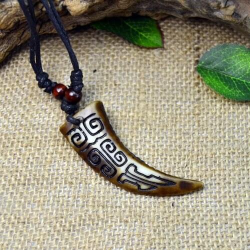 BOEYCJR Ancient Tribe Amulet Yak Bone Necklace Chain Handmade Ethnic Adjustable Long Pendant Necklace for Men and Women 2019