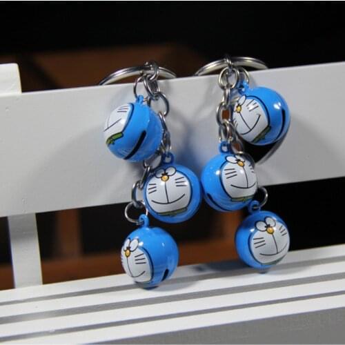 Japanese Anime Cartoon Bell Keychain Cute Doraemon School Bag Copper Bell Pendant Woman Man Battery Car Car Key Key Ring Gift