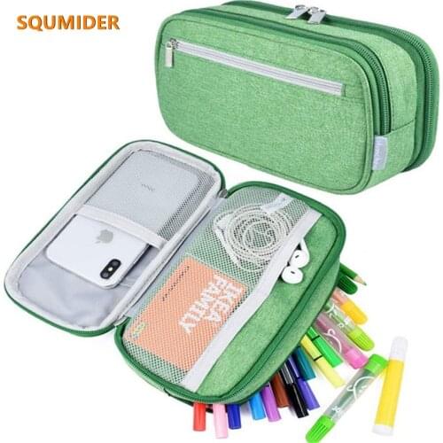 Pencil Case Solid Color Canvas School Stationery Bag Large Capacity Pen Case Cute Pen Bag Gifts for Kids Storage Bag Big Handbag