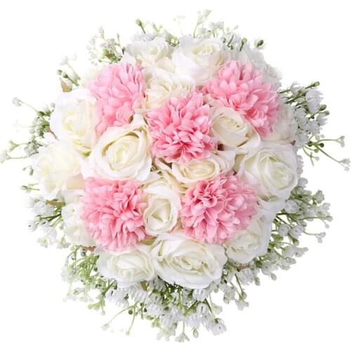 Pink Wedding Bouquet Carnation Roses Bridesmaid Bouquet, Bridal Bouquet Artificial Flowers for Wedding Party Church Mothers Day