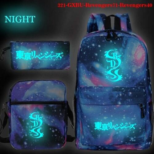Anime Tokyo Revengers Children Schoolbag Girls Boys Luminous Cartoon Tokyo Revenger Print Satchel School Backpacks 3pcs/set