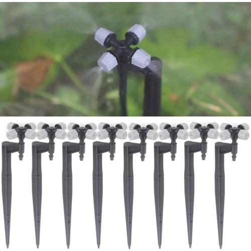 4Pcs 4-Head Gray Square Head Atomizing Nozzle Irrigation Sprinkler cross misting Nozzle Support Spike Watering Sprinklers