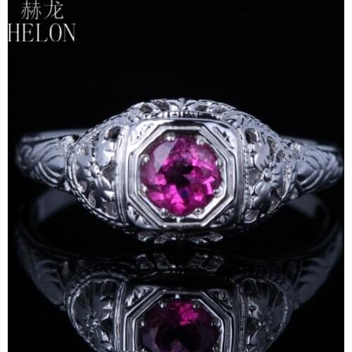 HELON Solid Silver 925 Vintage Fine Jewelry Round 4mm Genuine Tourmaline Engagement Ring Women Birthday Anniversarry Best Gift