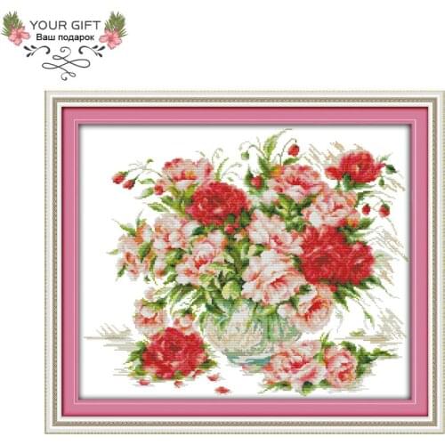 Joy Sunday H739 14CT 11CT Counted and Stamped Rose Vase Oil Painting Needlework Needlepoint Embroidery DIY Cross Stitch kits
