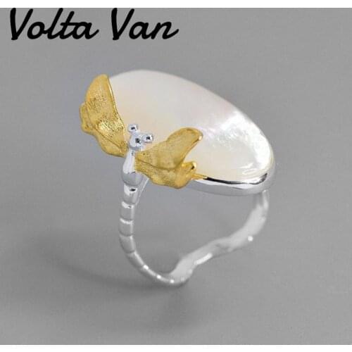 Volta Van White Shell Animal Rings 925 Sterling Silver 2021 New Jewelry Trendy Elegant Dragonfly Party Nature Silver Rings