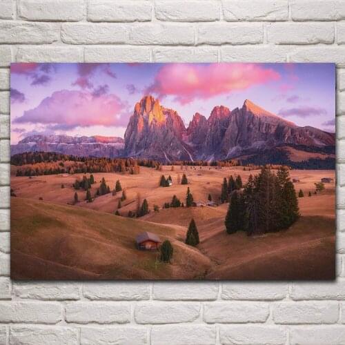 Beautiful fall nature mountains landscape Dolomites scenery living room home art decor wood frame fabric poster KP838