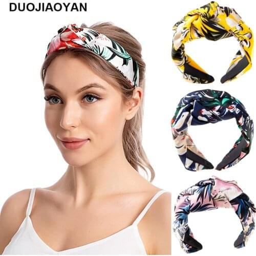 DUOJIAOYAN Fashion Women Girls Wide Hair Accessories Fabric Hairband Knot Headband Print Hair Hoop