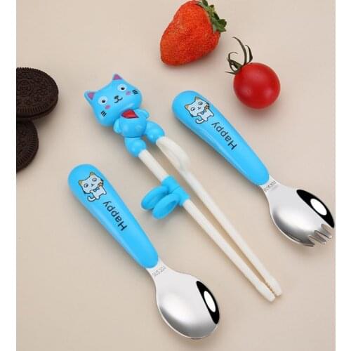 Kids Tableware Set stainless Steel Food Feeding Cutlery Cartoon Spoon Fork And Chopstick Set For Children Kids