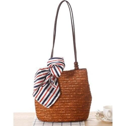 2020 Brand New Women Handbag Fashion Solid Shopping Tote Beach Bag Casual Bucket Straw Tote Bags Female Summer Shoulder Bags