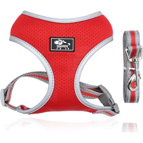 New Breathable Mesh Dog Harness With Leash Pet Dog Harnesses Chest Adjustable Safety Night Walking Pitbull Dogs Pets Accessories