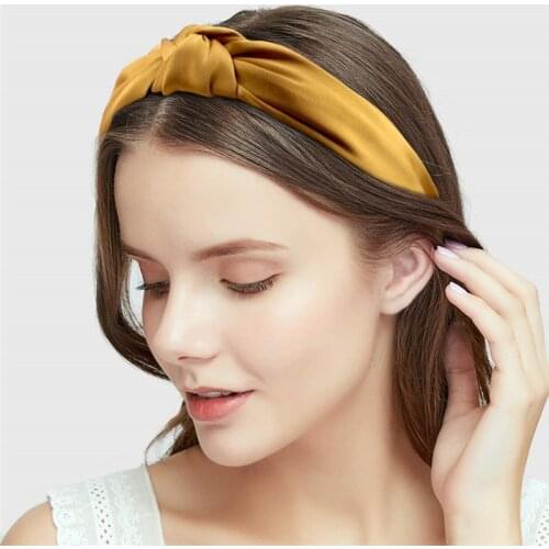 Simple Solid Color Satin Hairbands Lady Girls Knot Wide Side Hair Hoop Bezel Headband Fashion Women Hair Accessories
